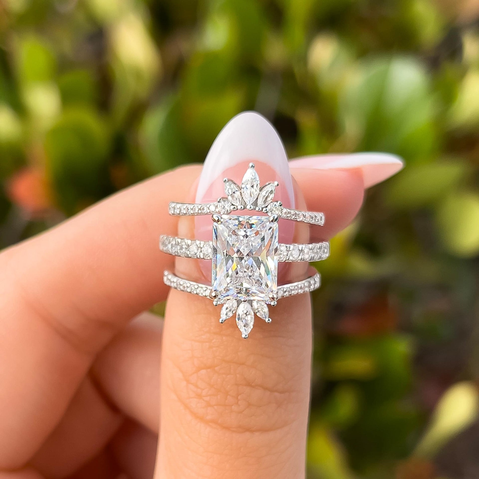 Stunning 3.0 CT Radiant Moissanite Engagement Ring with  Pave Design 5