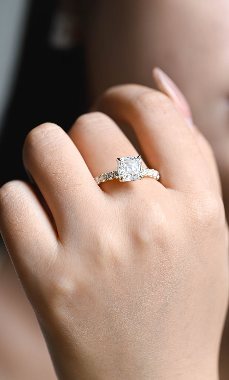 Stunning 1.0 - 2.0 CT Asscher Moissanite Engagement Ring With Pave Design 2