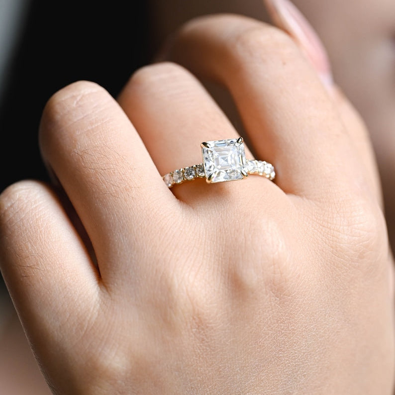 Stunning 1.0 - 2.0 CT Asscher Moissanite Engagement Ring With Pave Design 2