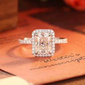 Stunning 3.0 CT Radiant Moissanite Engagement Ring with Halo & Pave Design