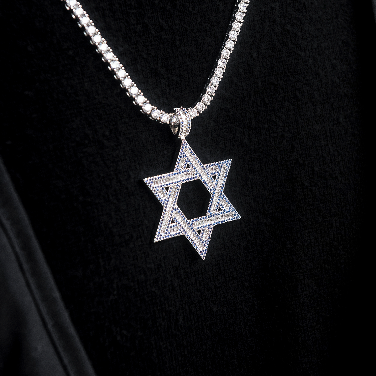 3 CT Baguette & Round Moissanite Star Silver Pendant for Him 2