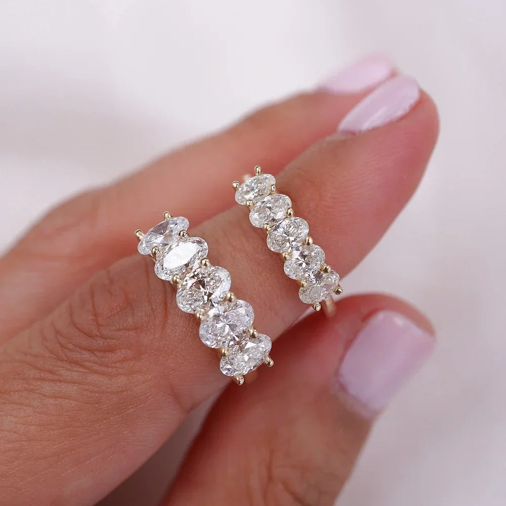 Stunning 0.4 TCW Oval Moissanite Stone with Half Eternity Wedding Band 6