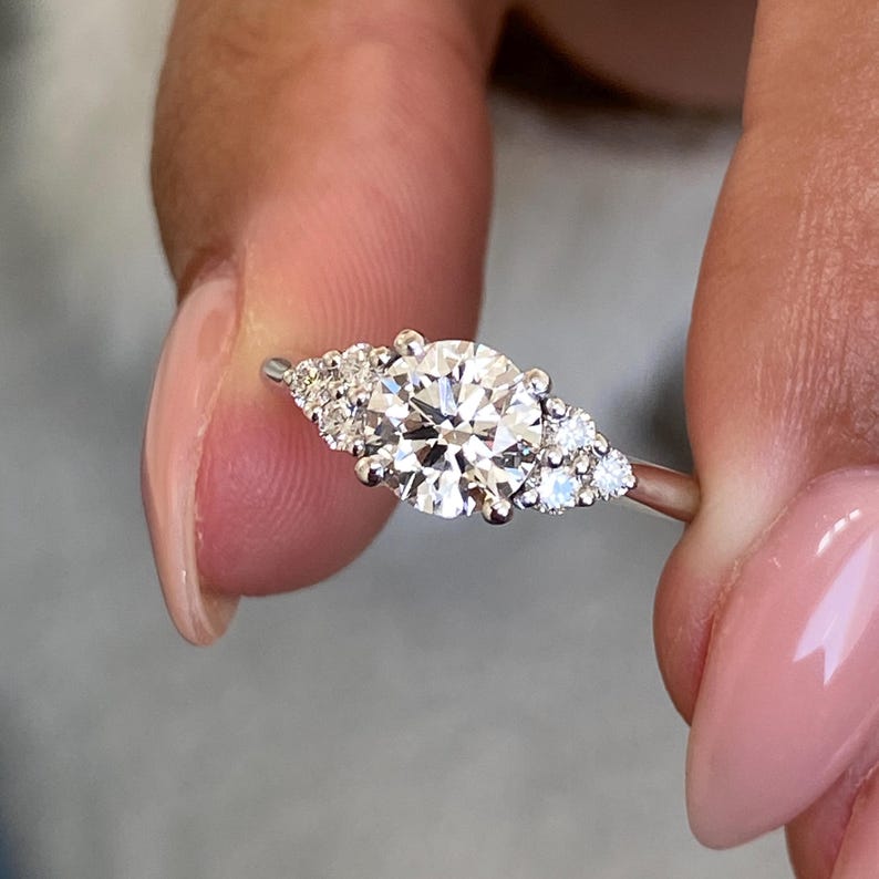 Classic 2.0 CT Round Moissanite Engagement Ring with Cluster Design 1