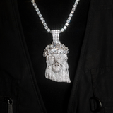 5 CT Round Moissanite Portrait Of Jesus Style Silver Pendant for Him 3