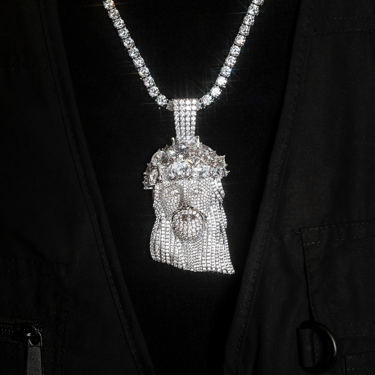 5 CT Round Moissanite Portrait Of Jesus Style Silver Pendant for Him 3