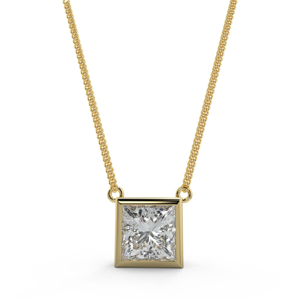 1.0 CT Princess Moissanite Diamond Solitaire Pendant Necklace in Solid Gold 1