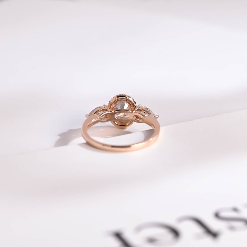 Stunning 1.0 - 2.0 CT Oval Moissanite Engagement Ring with Three Stone & Halo Design 4