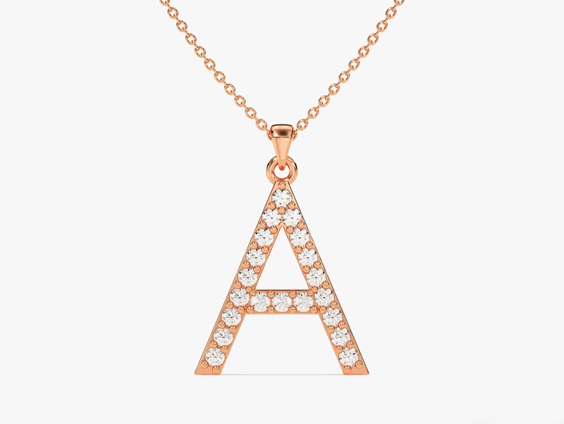 0.20 CT Round Moissanite Diamond Letter Pendant Necklace in Solid Gold 3