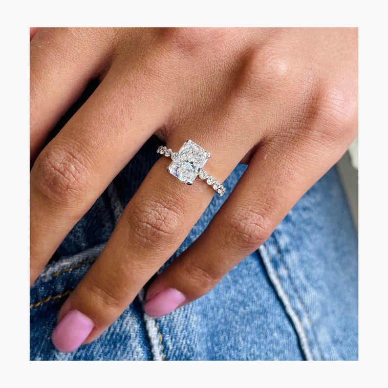 Stunning 3.67 CT Radiant Moissanite Engagement Ring with Pave Design 3