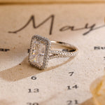 5.0 CT Radiant Shaped Moissanite Engagement Ring With Halo Split Shank Pave Accents 7