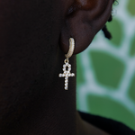 4 CT Round Moissanite Cross Hoop Silver Earrings for Him 2