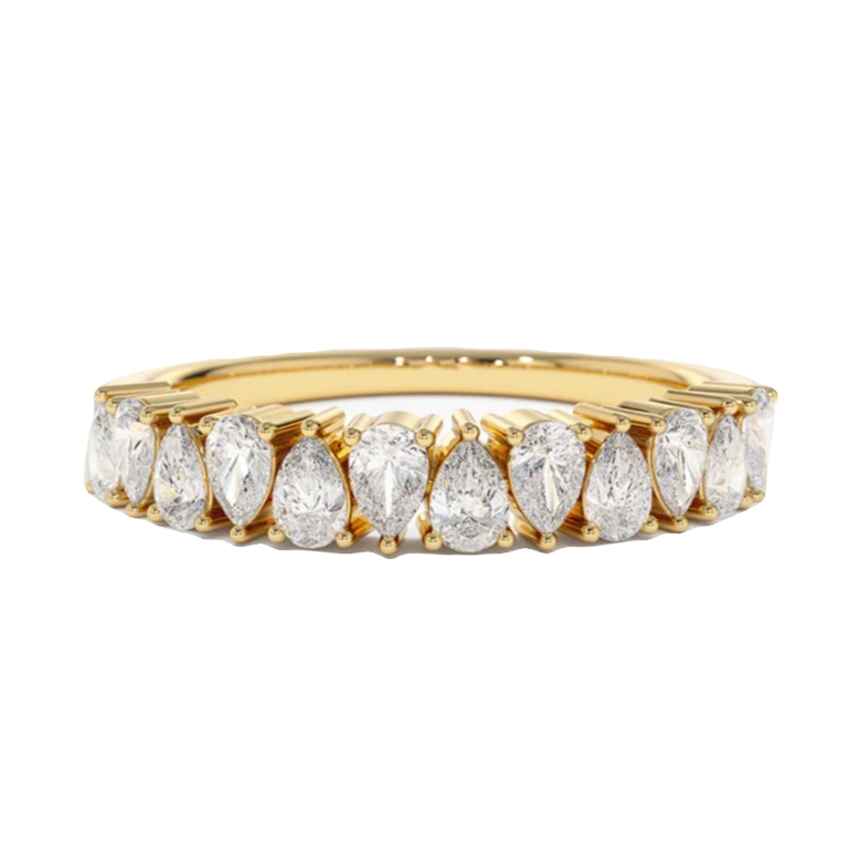 0.4 TCW Pear Moissanite Stones Half Eternity Wedding Band In Yellow Gold (Remaking) 1