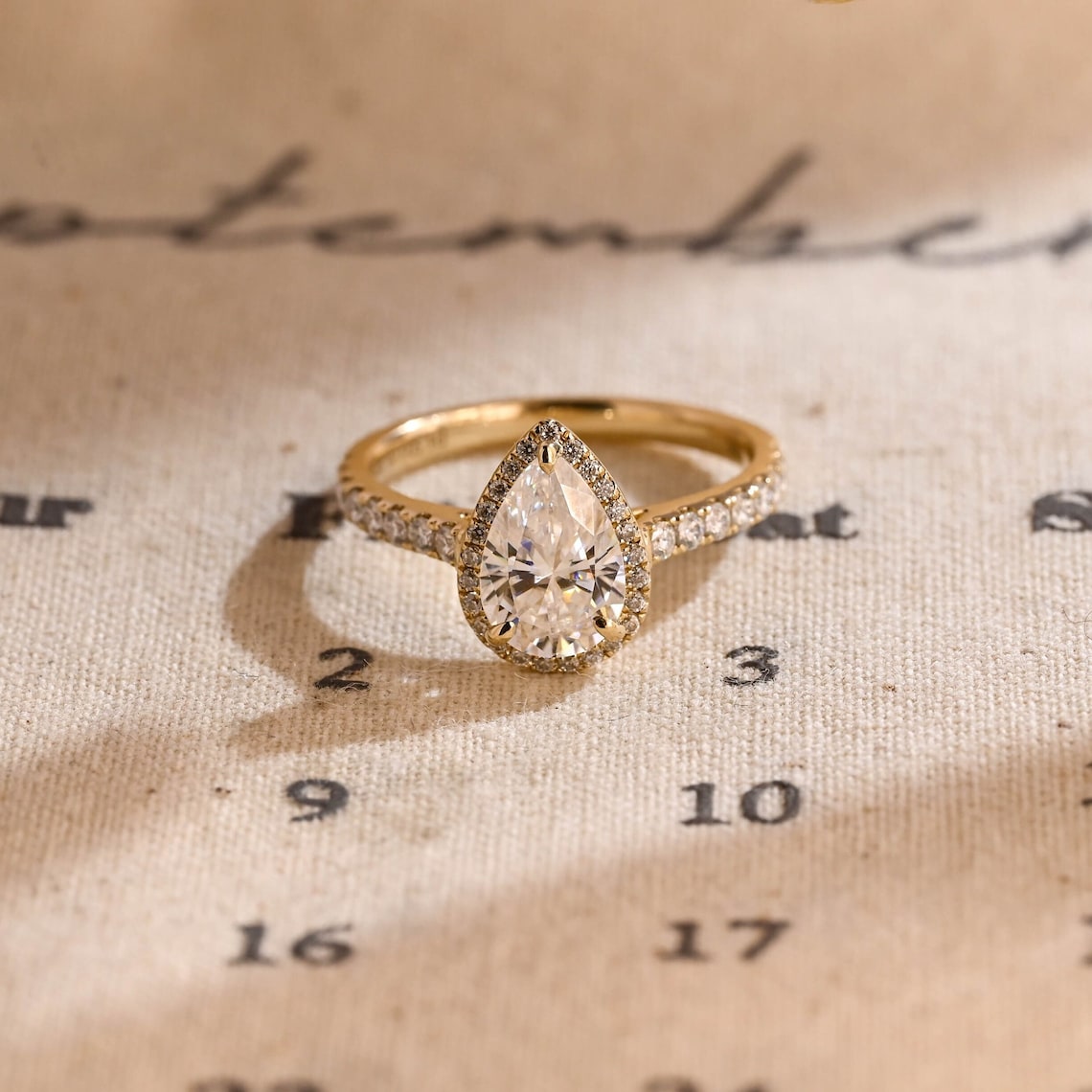 Stunning 1.0 CT Pear Moissanite Engagement Ring with Halo & Pave Design 7