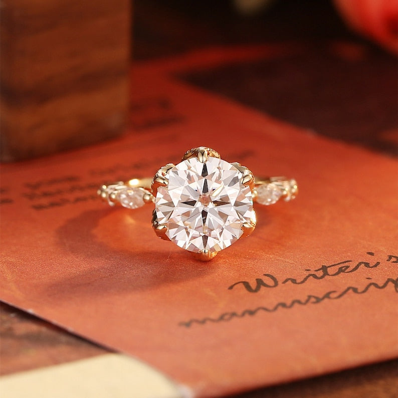 Stunning 3.0 CT Round Moissanite Engagement Ring with Pave Design 1