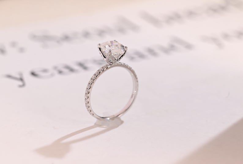 Stunning 1.0 - 2.0 CT Pear Moissanite Engagement Ring with Pave Design 9