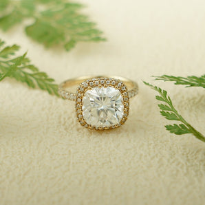 Stunning 1.0 - 2.0 CT Cushion Moissanite Engagement Ring With Pave & Halo Design