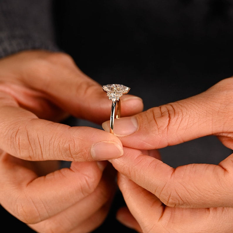 Stunning 1.0 - 2.0 CT Marquise Moissanite Engagement Ring with Cluster Design 2