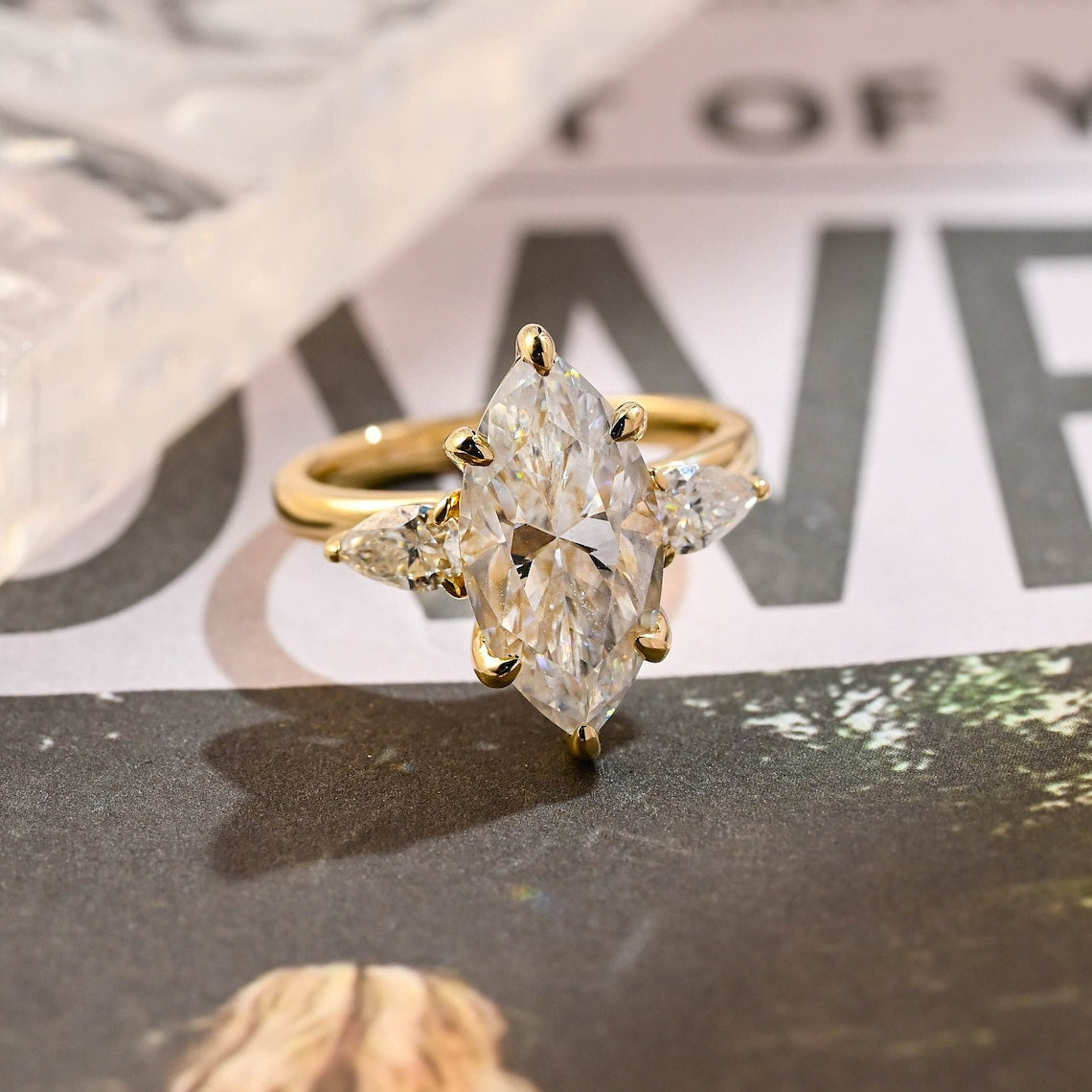Stunning 3.0 CT Marquise Cut Moissanite Engagement Ring with 3 Stones Design 10