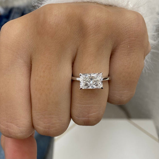 Classic 2.0 CT East West Radiant Moissanite Engagement Ring with Hidden Halo Design 2