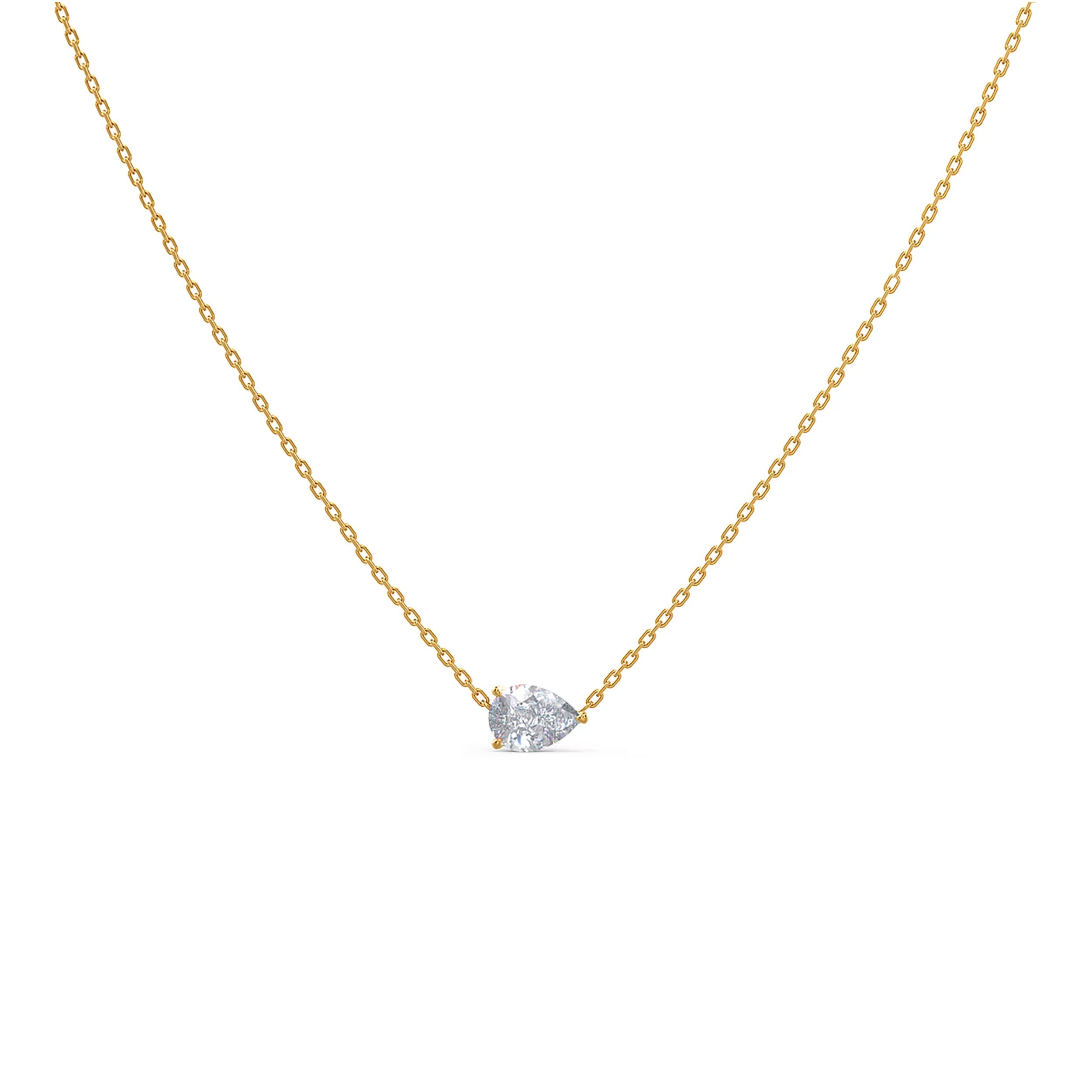 1.0 CT East West Pear Cut Moissanite Diamond Solitaire Pendant Necklace in Solid Gold 4