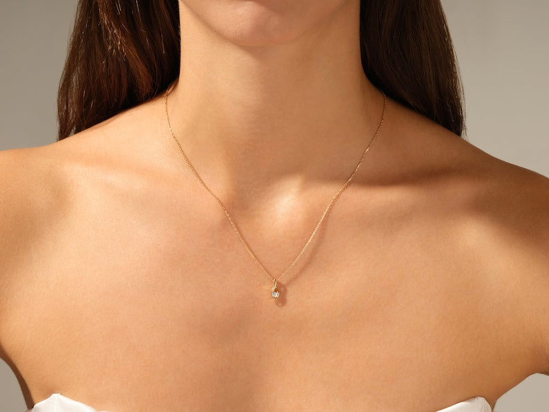 0.50 CT Round Moissanite Diamond Solitaire Pendant Necklace in Solid Gold 5