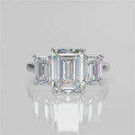 Stunning 2.53 CT Emerald Moissanite Engagement Ring with Three Stone Design 1