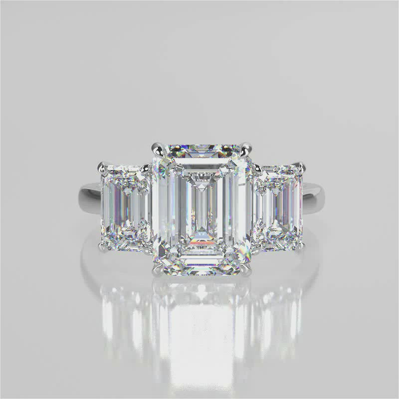Stunning 2.53 CT Emerald Moissanite Engagement Ring with Three Stone Design 1