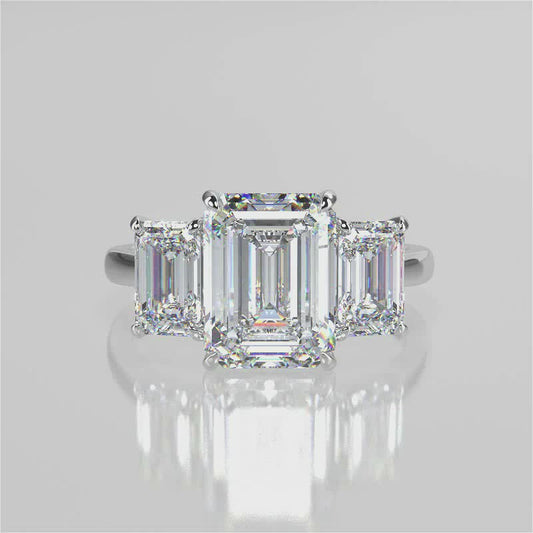 Stunning 2.53 CT Emerald Moissanite Engagement Ring with Three Stone Design 1