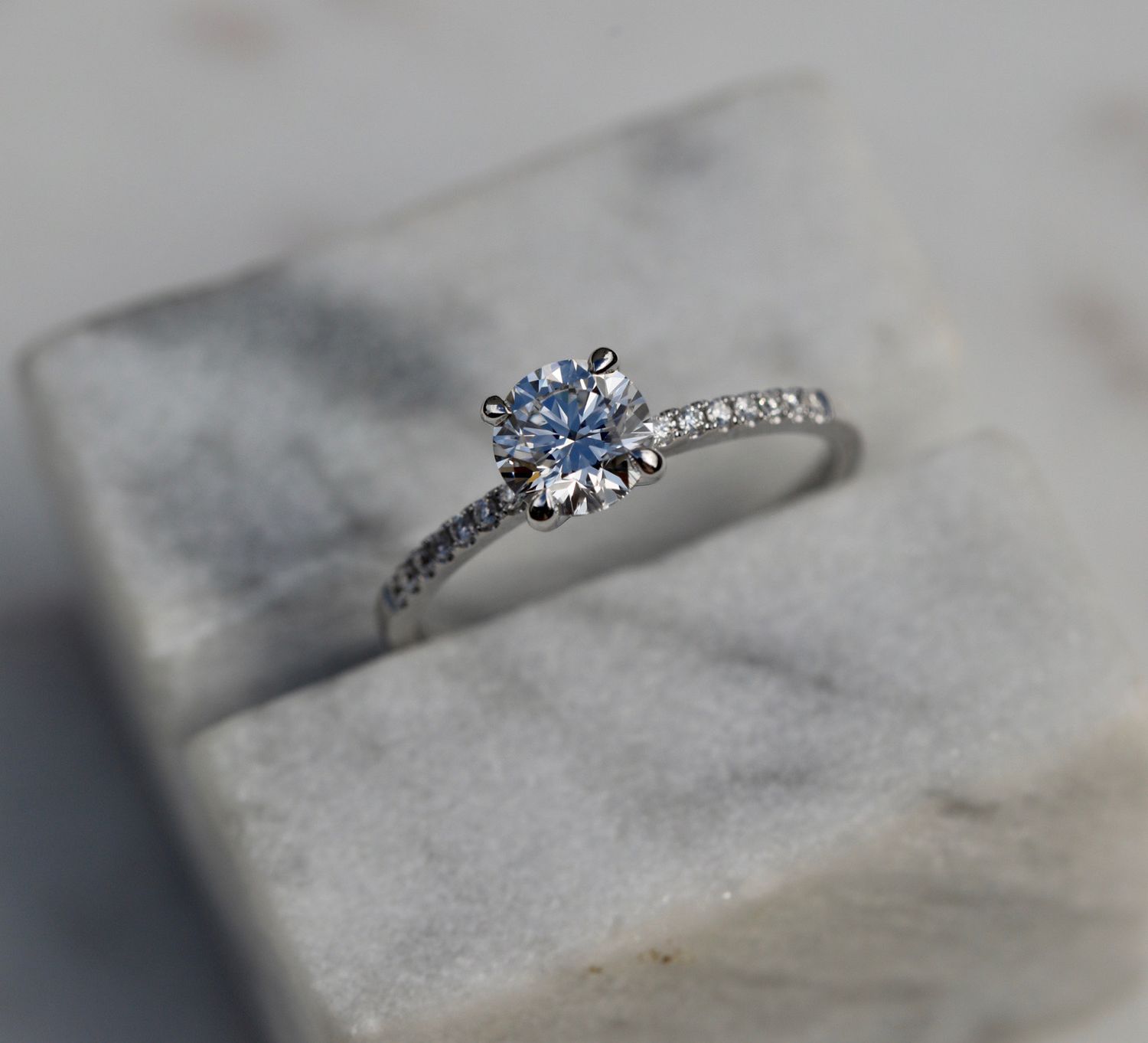 0.85 CT Round Cut Pave CVD E/VS1 Diamond Engagement Ring 1