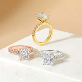 Stunning 3.0 CT Radiant Moissanite Engagement Ring in  Pave Design 6