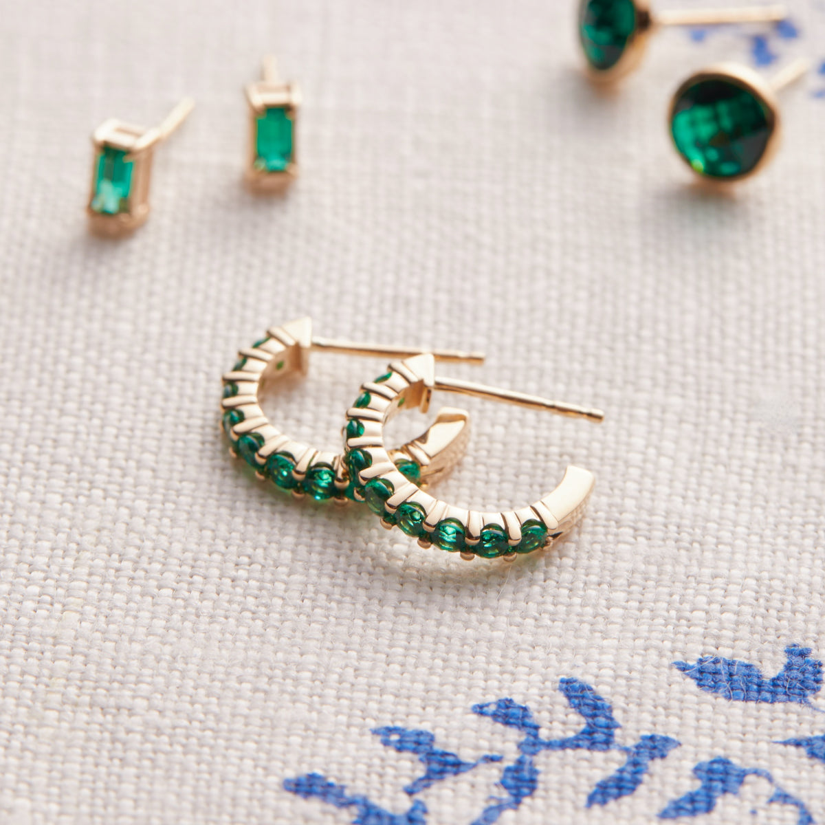 0.54 TCW Round Emerald Lab Made Diamond-May Birthstone Hoop Earrings 3