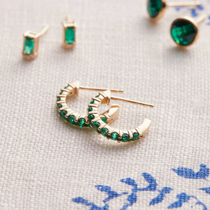 0.54 TCW Round Emerald Lab Made Diamond-May Birthstone Hoop Earrings 3