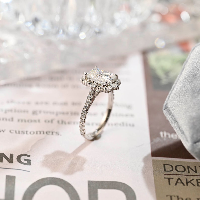 3.0 CT Radiant Shaped Moissanite Engagement Ring With Cluster Pave Accents 5