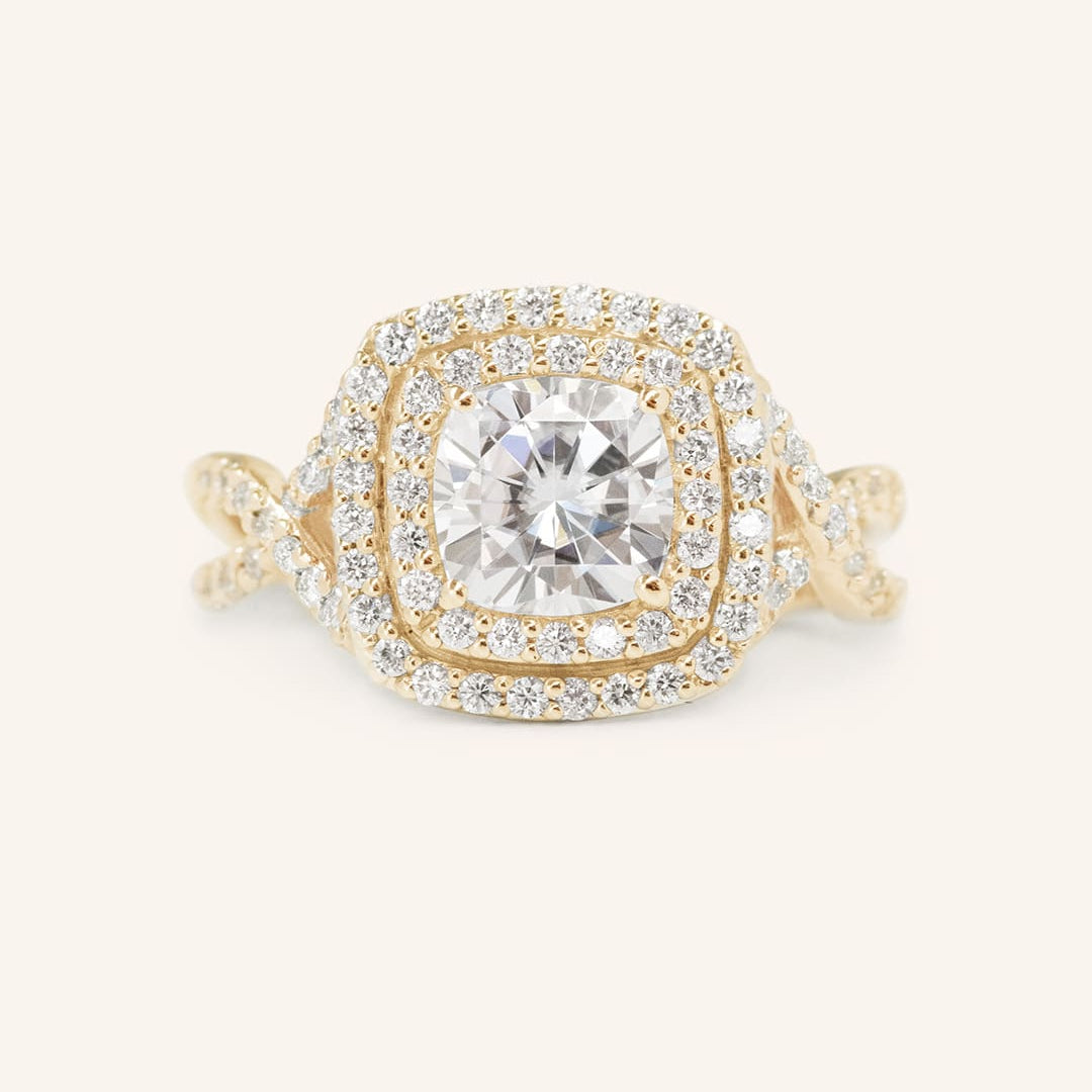Stunning 1.0 CT Round Moissanite Engagement Ring with Double Halo Design 1