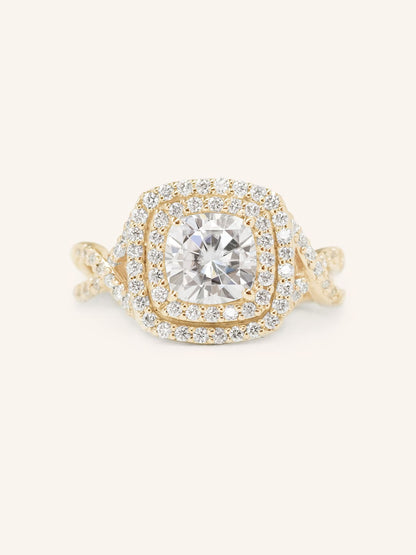Stunning 1.0 CT Round Moissanite Engagement Ring with Double Halo Design 1