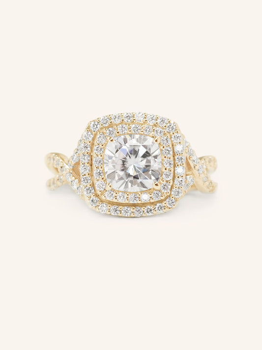 Stunning 1.0 CT Round Moissanite Engagement Ring with Double Halo Design 1