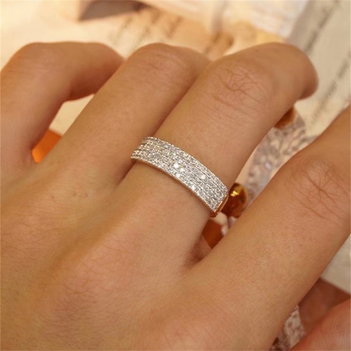 0.5 TCW  Round Cut Moissanite Bridal Wedding Band Semi Pave Accents 5