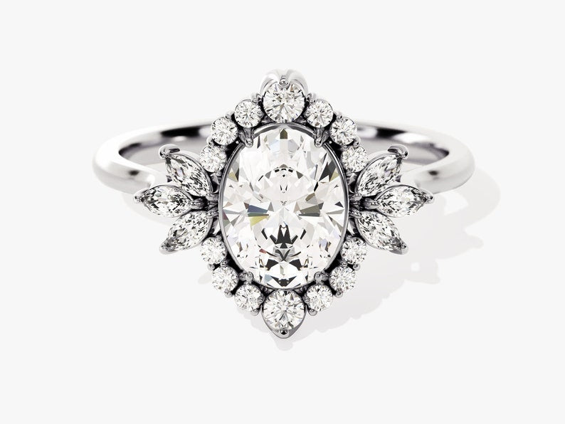 Stunning 1.50 CT Oval Moissanite Engagement Ring with Cluster Design 4
