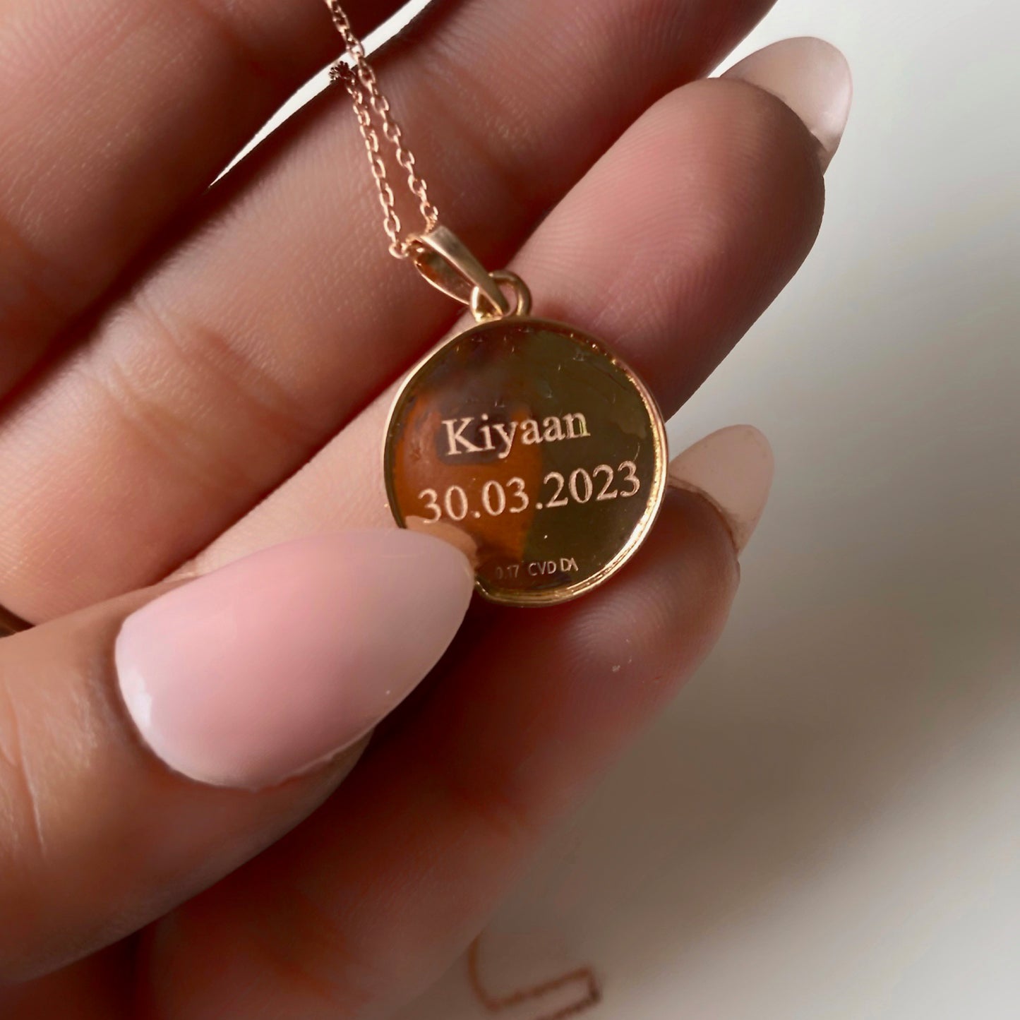 0.18 CT Round Moissanite Diamond Sign Pendant Necklace in Solid Gold 7