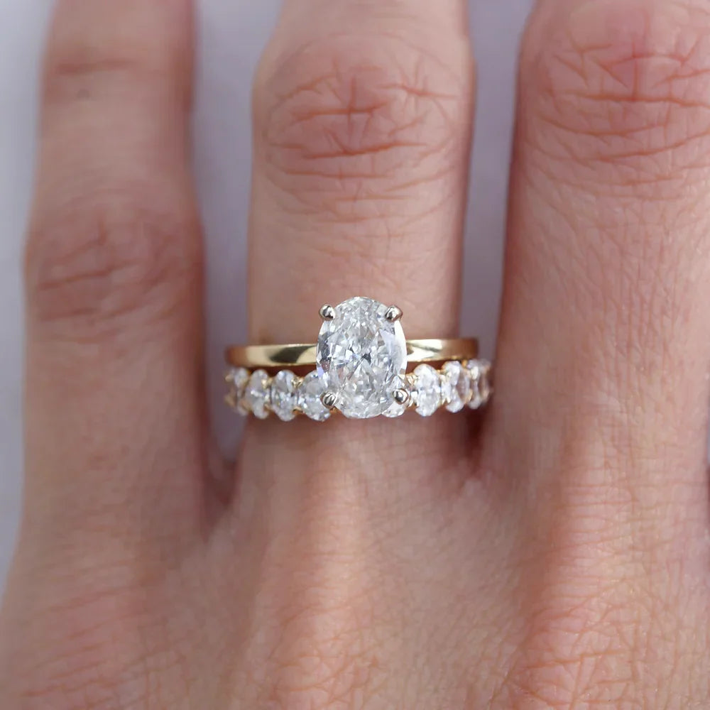 Stunning 0.50 CT Oval Moissanite Stones Half Eternity Wedding Band 5