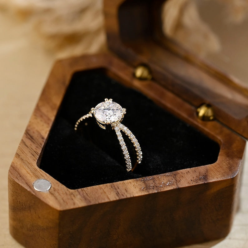 Stunning 2.0 CT Round Moissanite Engagement Ring with Split Shank & Pave Design 6
