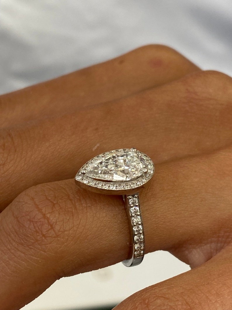 Stunning 1.75 CT Pear Moissanite Engagement Ring with Halo & Pave Design 5