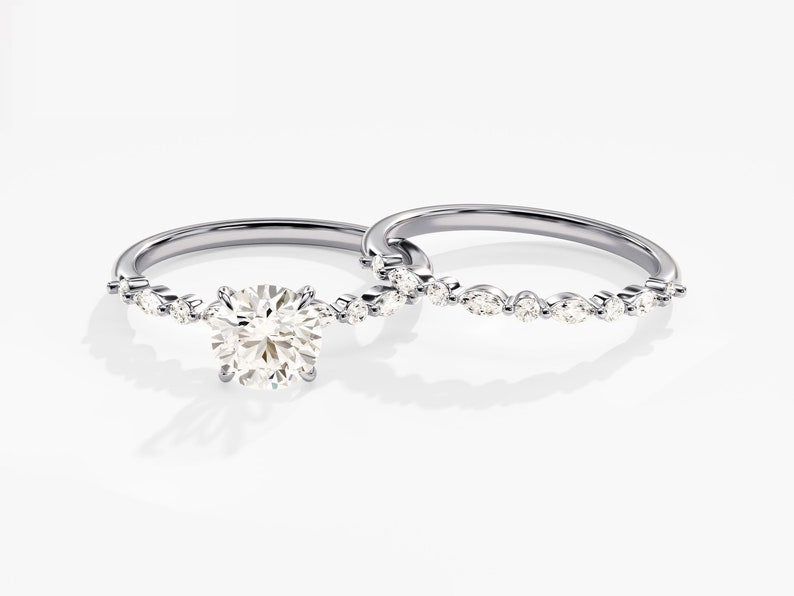 1.50 CT Round Cut Moissanite Pave Bridal Ring Set with Pave Wedding Bands 3