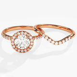 1.0 CT Round Cut Moissanite Halo Bridal Ring Set with Curved Wedding Bands 4