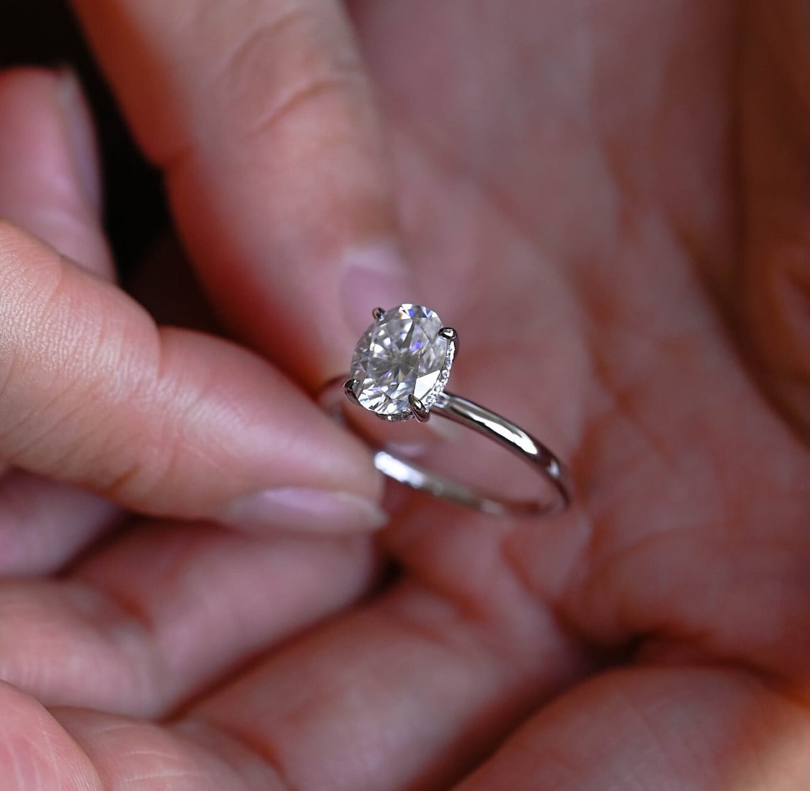 Stunning 3.0 CT Oval Moissanite Engagement Ring with Hidden Halo Design 8