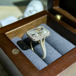 5.0 CT Radiant Shaped Moissanite Engagement Ring With Halo Split Shank Pave Accents 12