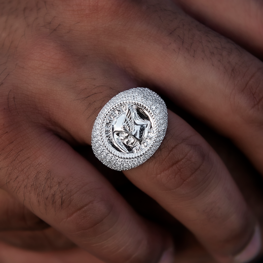 5 CT Round Memento Mori Signet Style Silver Men's Wedding Band 1