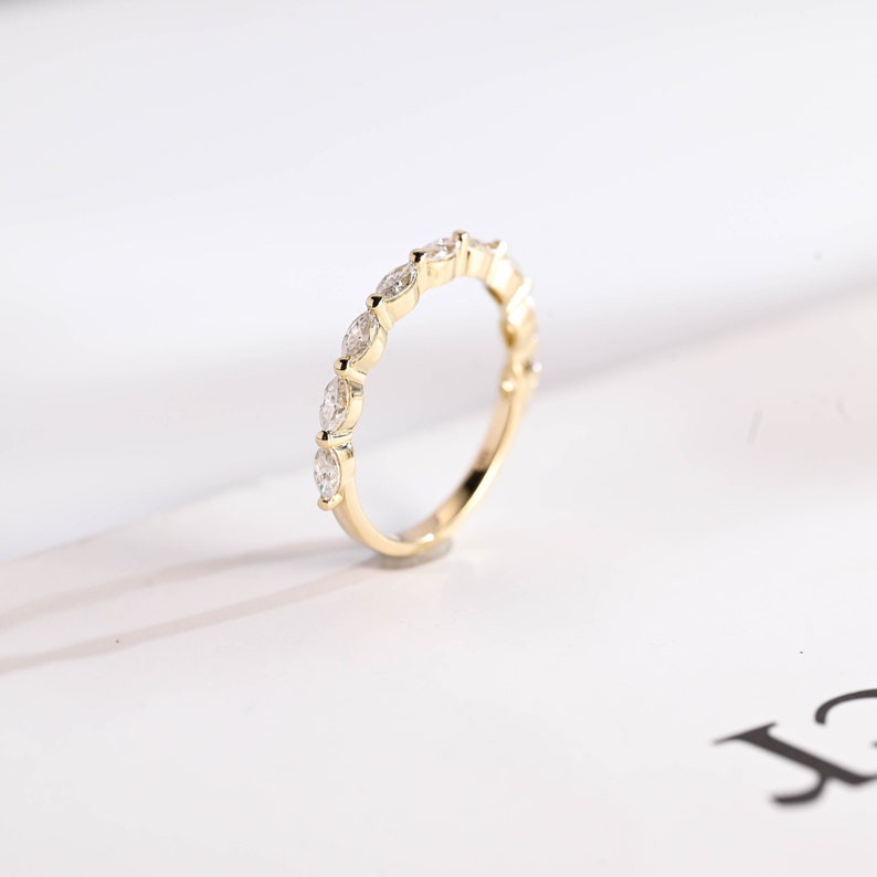 Stunning 0.2 TCW Marquise Moissanite Stones Half Eternity Wedding Bands 5