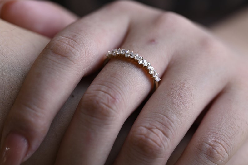 Stunning 0.3 TCW Round, Marquise & Emerald Moissanite Stones Half Eternity Wedding Band 6
