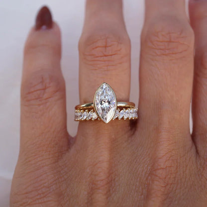 Stunning 0.4 TCW Marquise Moissanite Stones with Half Eternity Wedding Band 7